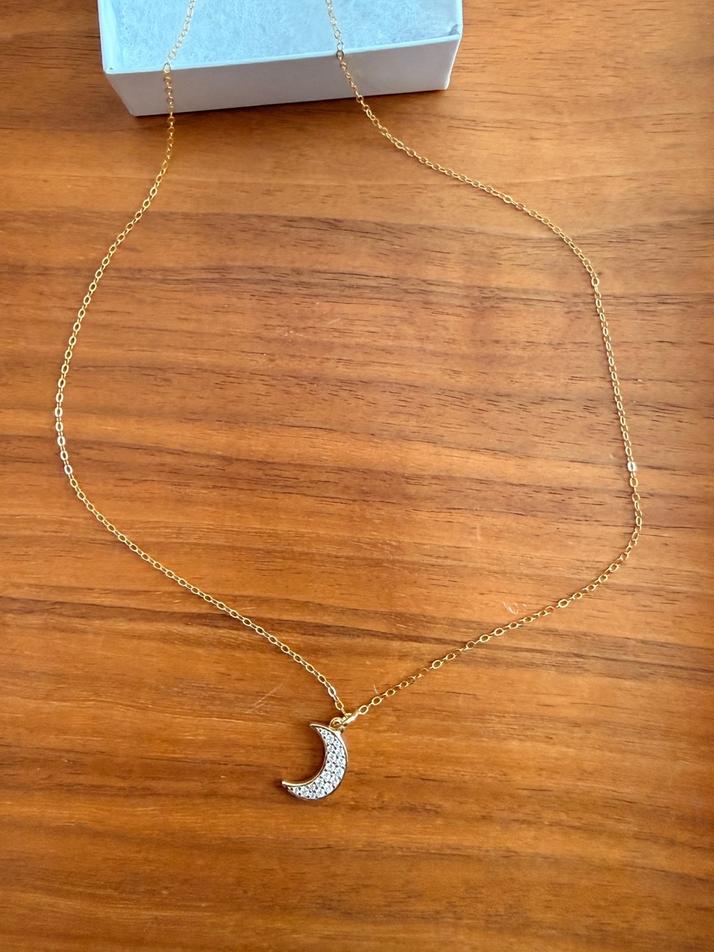 Gold Crescent Moon Pendant Necklace with Crystal Pavé
